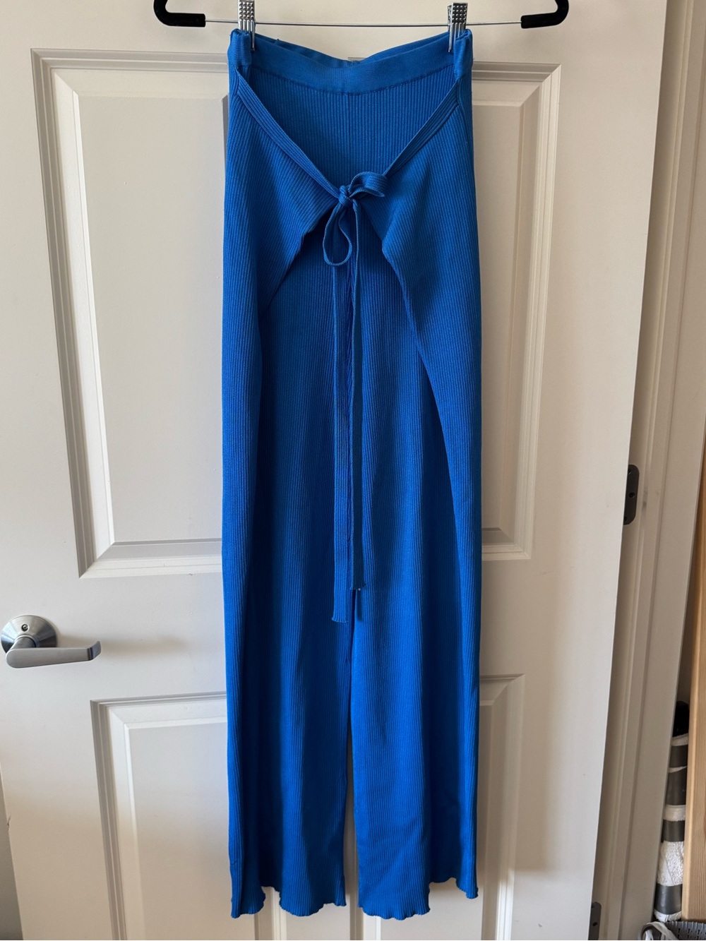 cult gaia Edie Wide Leg Knit Pants with Front Tie - Cobalt Blue - Small